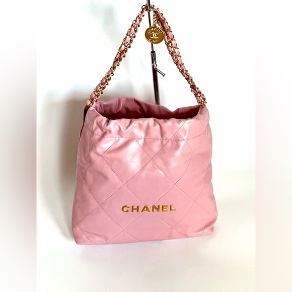EUC Chanel Small 22 Bag Pink Calfskin Antique Gold Hardware - Picture 2 of 16